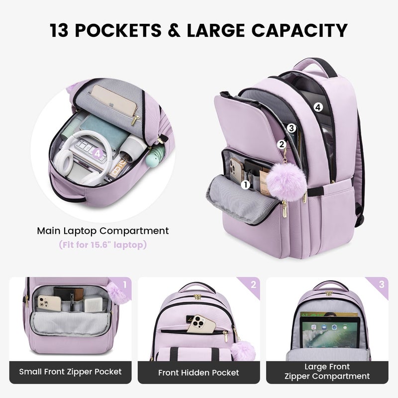 LOVEVOOK School Backpack for Teen Girls  Student Backpack Purse for 14-16 Teenage  Cute Kid Bookbag  Back to School Backpacks Fit 15.6 Inch Laptop  Large College Travel Bag  Light Purple - Image 2